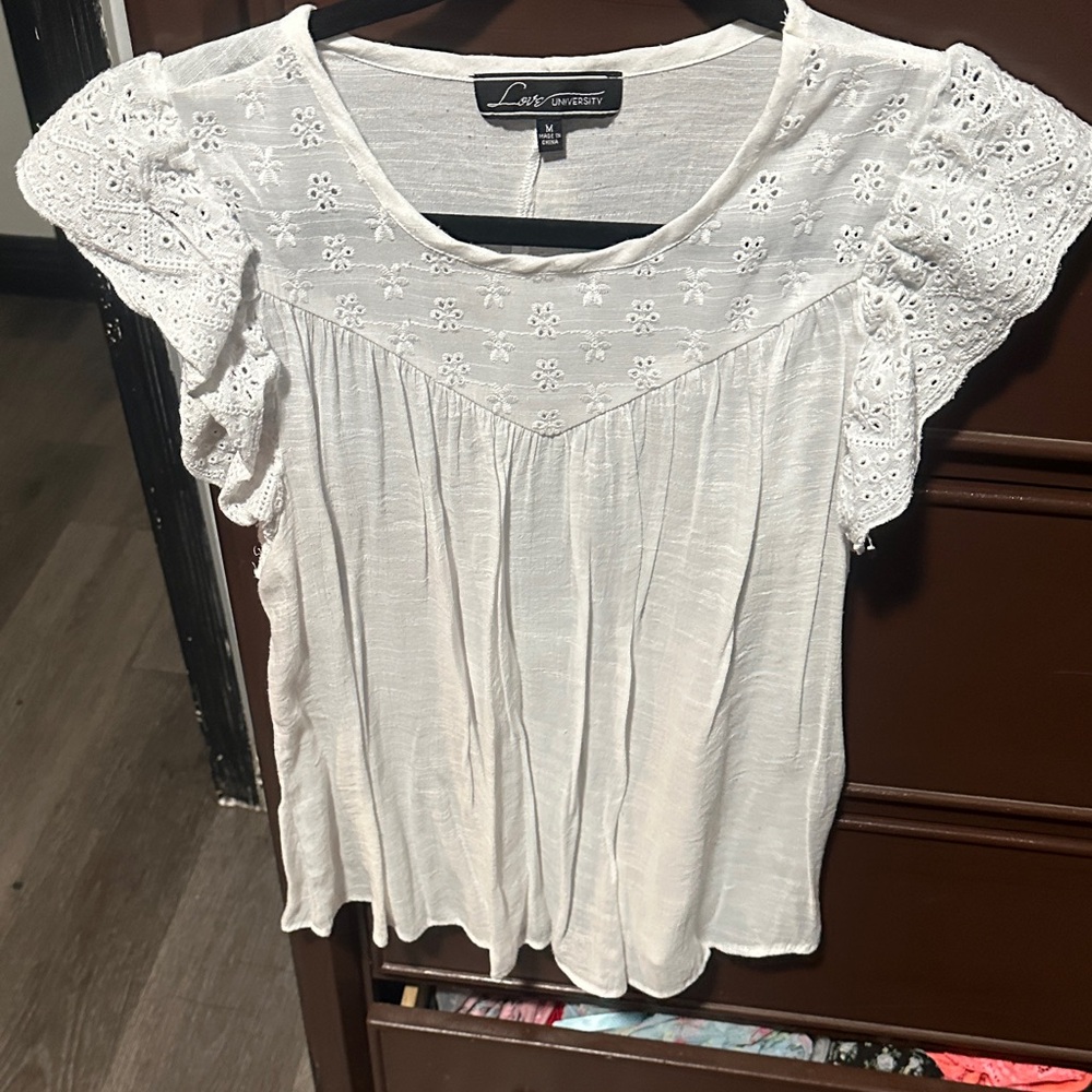 Lulu's White Eyelet Ruffle Sleeve Blouse
